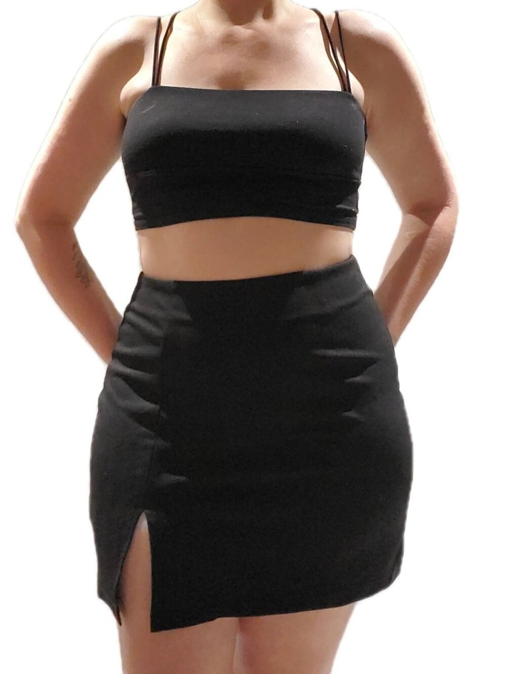 Black High Waisted Skirt with Side Slit Large